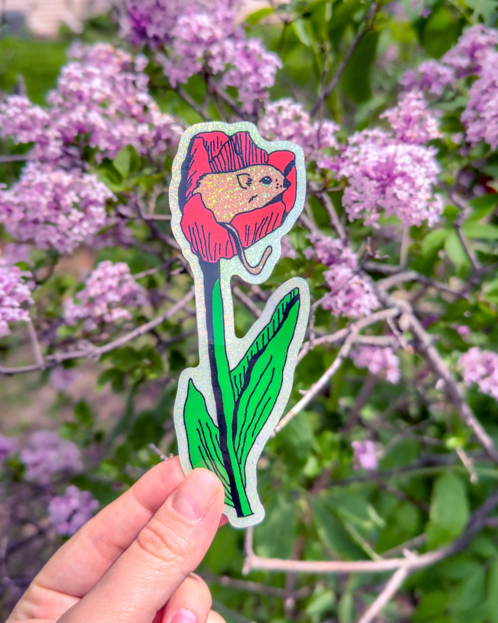 Harvest Mouse in Tulips Sticker